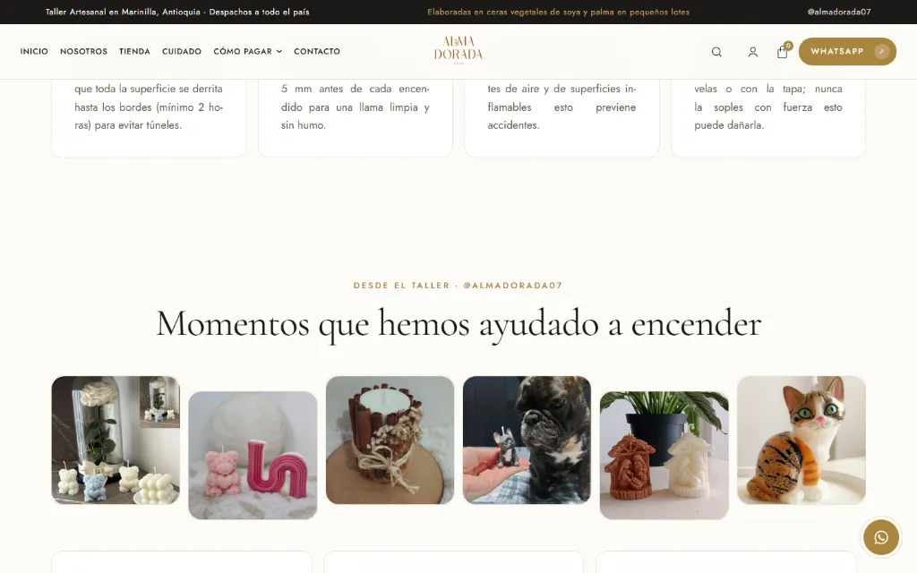 Galería «Momentos que hemos ayudado a encender» de Alma Dorada, con fotos de clientes.