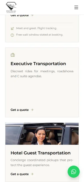 Servicio de transporte para huéspedes de hotel de Premium Chauffeur NYC, versión celular.